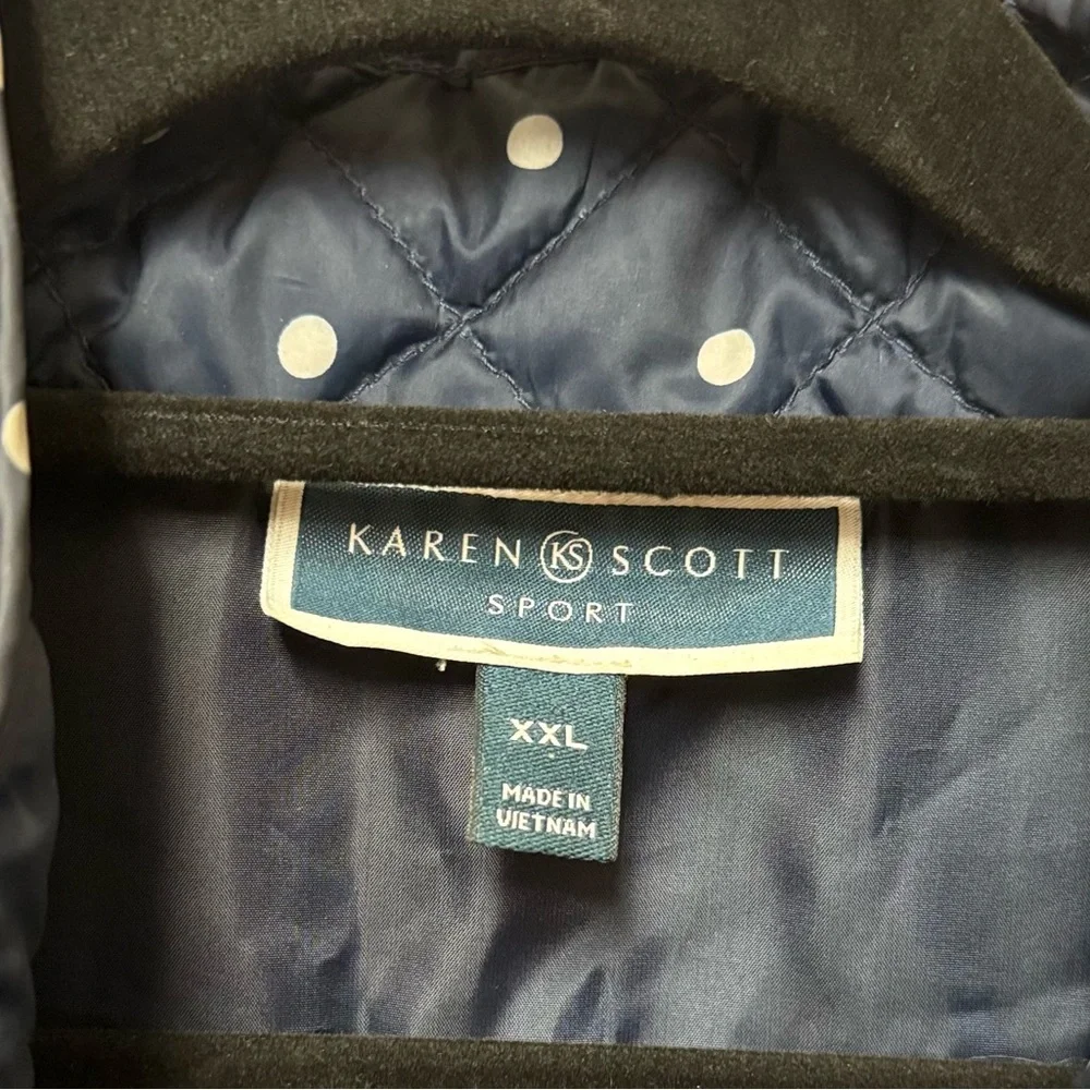 KAREN SCOTT Navy & White Polka Dot Quilted Vest XXL
